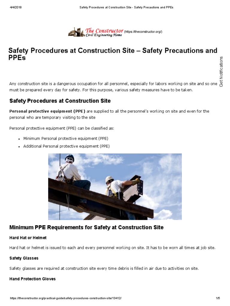 Safety Procedures at Construction Site Safety Precautions and PPEs