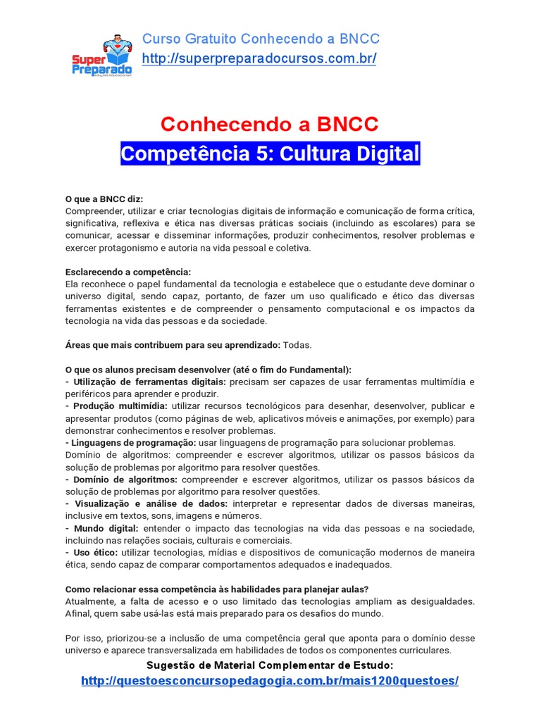 Conhecendo A BNCC - Competência 5: Cultura Digital | PDF | Algoritmos ...