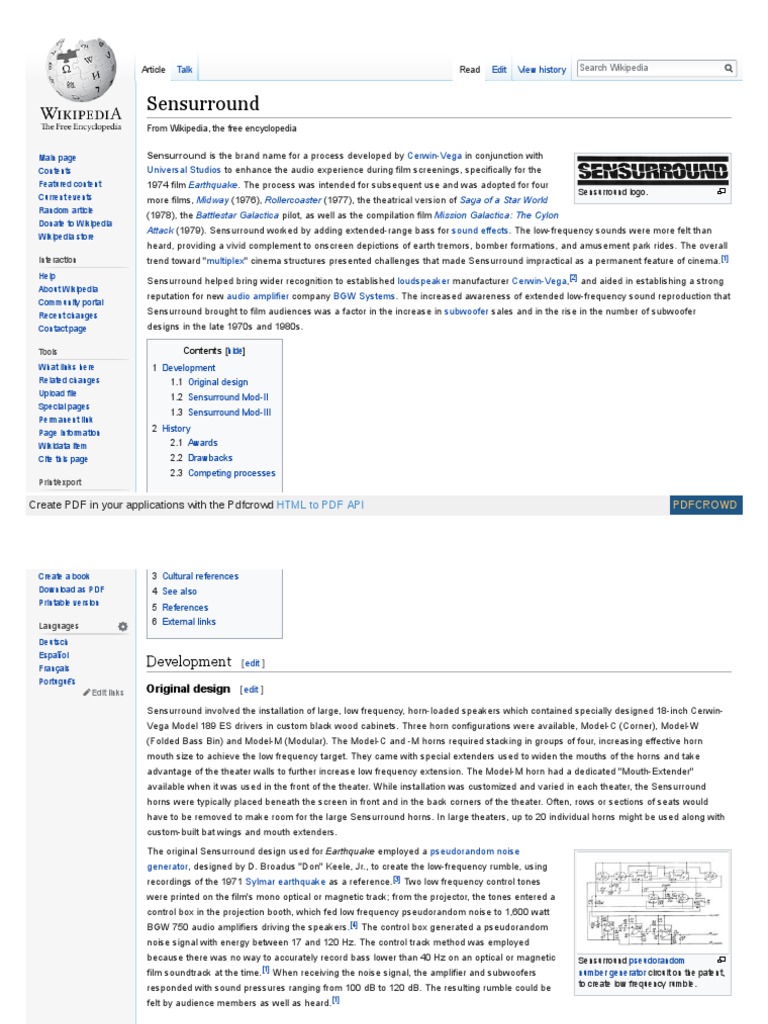 Sensurround Technology PDF Recording Sound Production