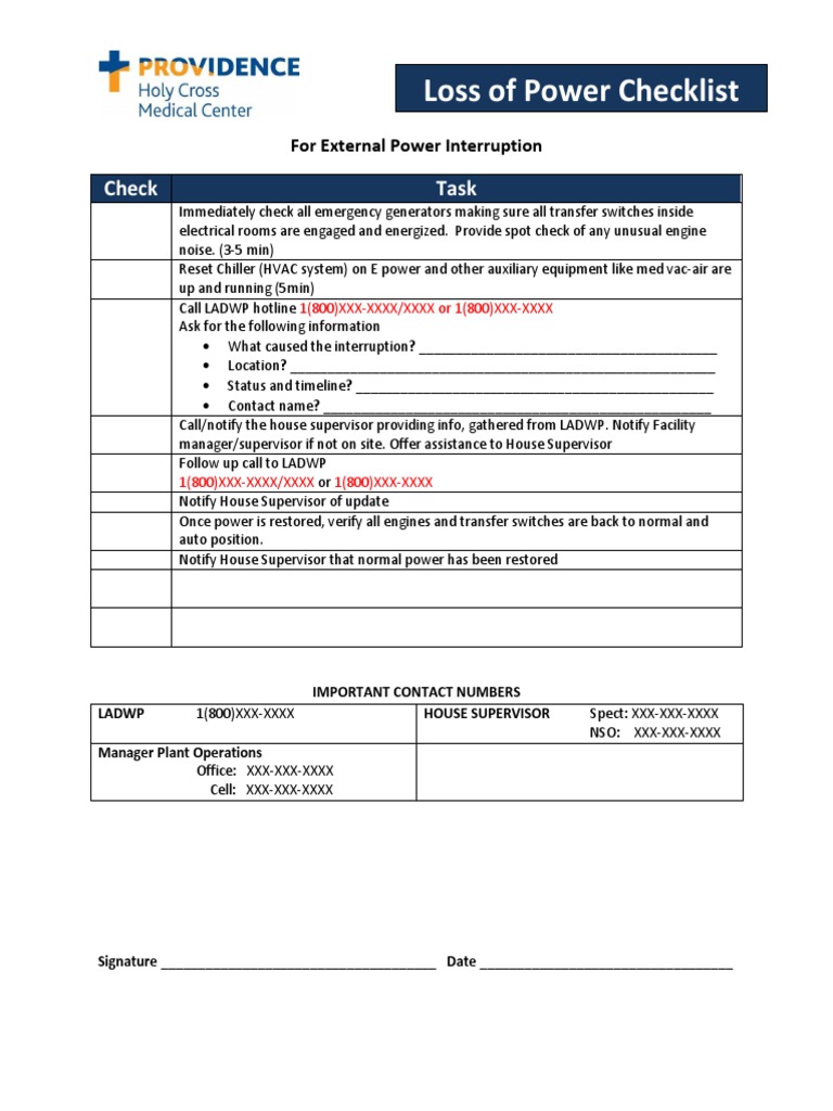 Loss of Power Checklist: Check Task | PDF | Mechanical Engineering
