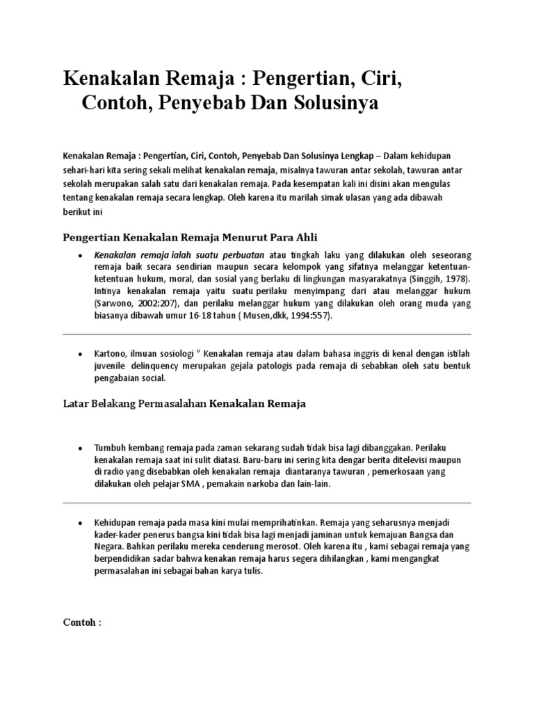 Cara Mengatasi Kenakalan Remaja Yang Efektif 2 Doc