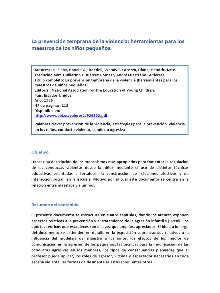 Prevención de la violencia en niños | PDF | Violencia | Agresión
