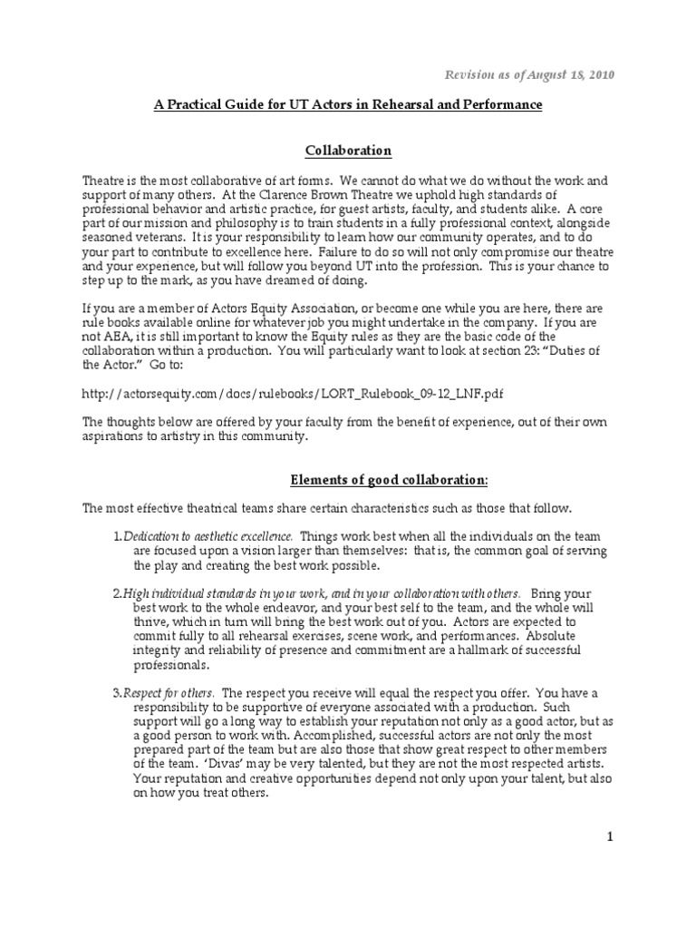 A Practical Guide For Actors in Rehearsal and Performance PDF | PDF ...