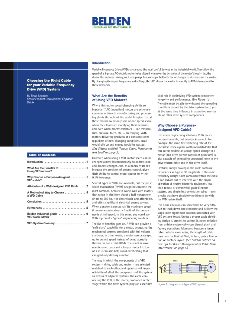Choosing The Right Cable For Your Variable Frequency Drive (VFD) System