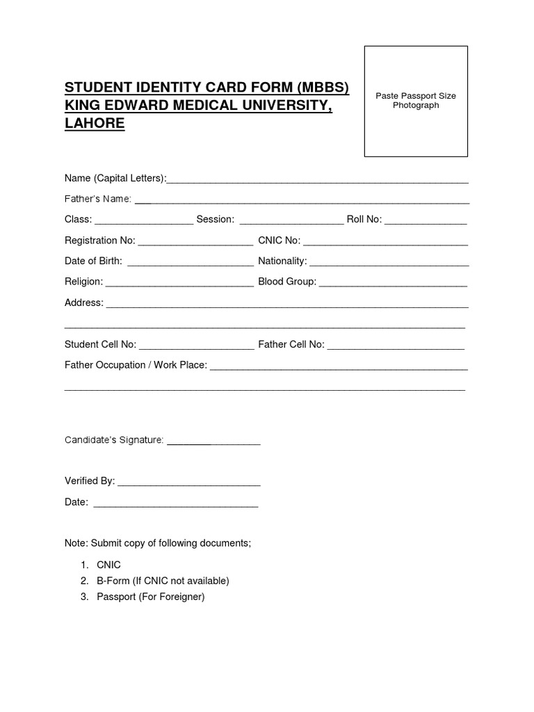 MBBS Student ID Card Application Form | PDF | Career & Growth | Finance ...