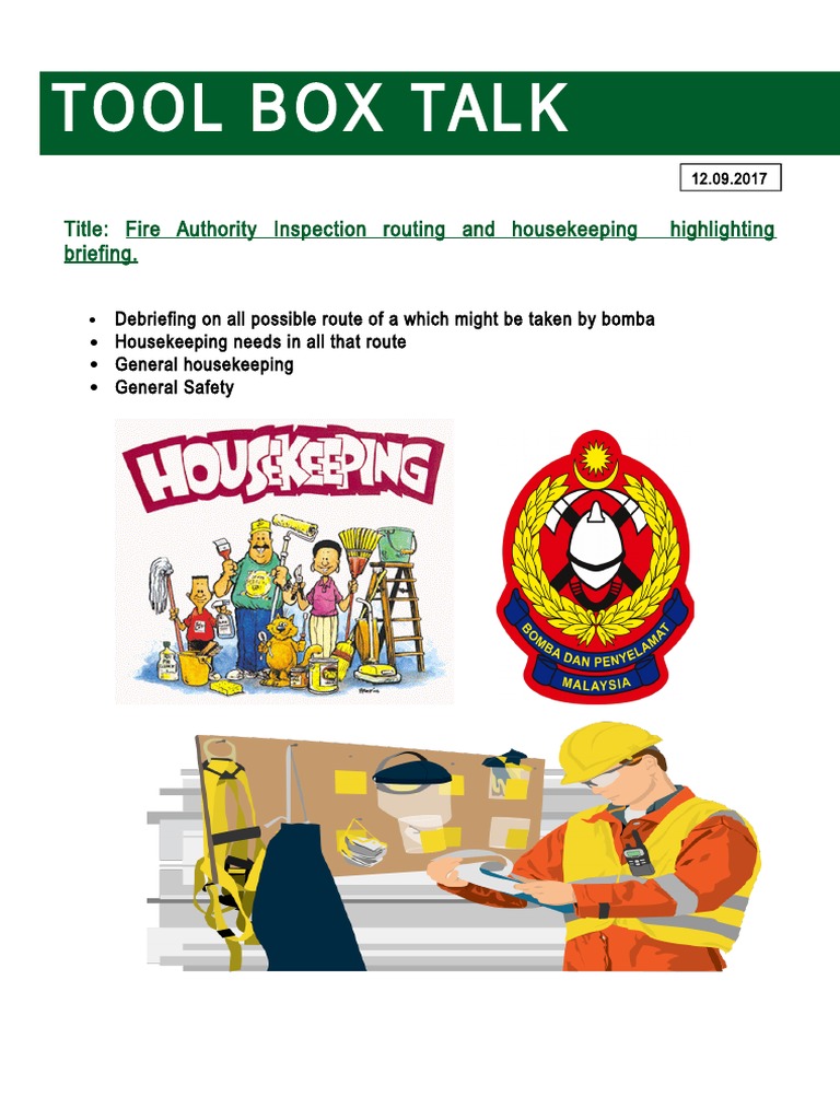 186.0 Done - 12.09.2017 - Tool Box Talk - General Safety and Bomba ...