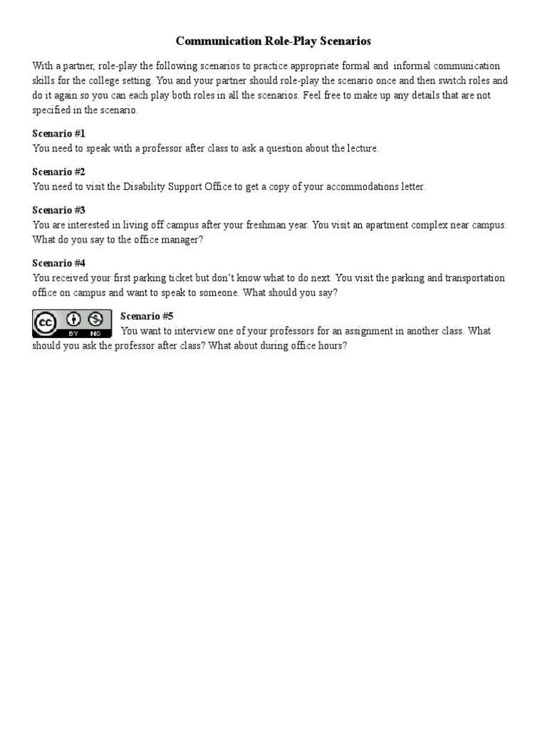 M7L1 Communication Role Play Scenarios PDF