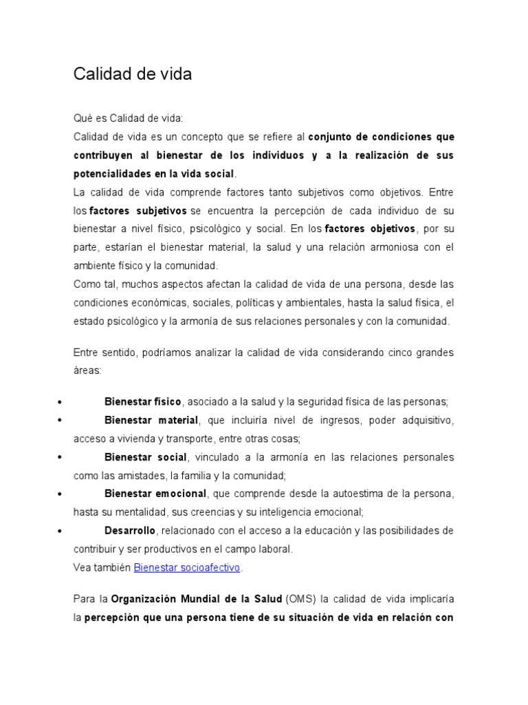 Calidad de Vida | PDF | Calidad de vida | Bienestar