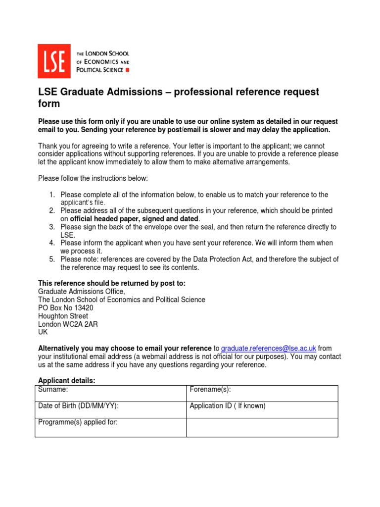 LSE Graduate Reference Request Form | PDF | London School Of Economics ...