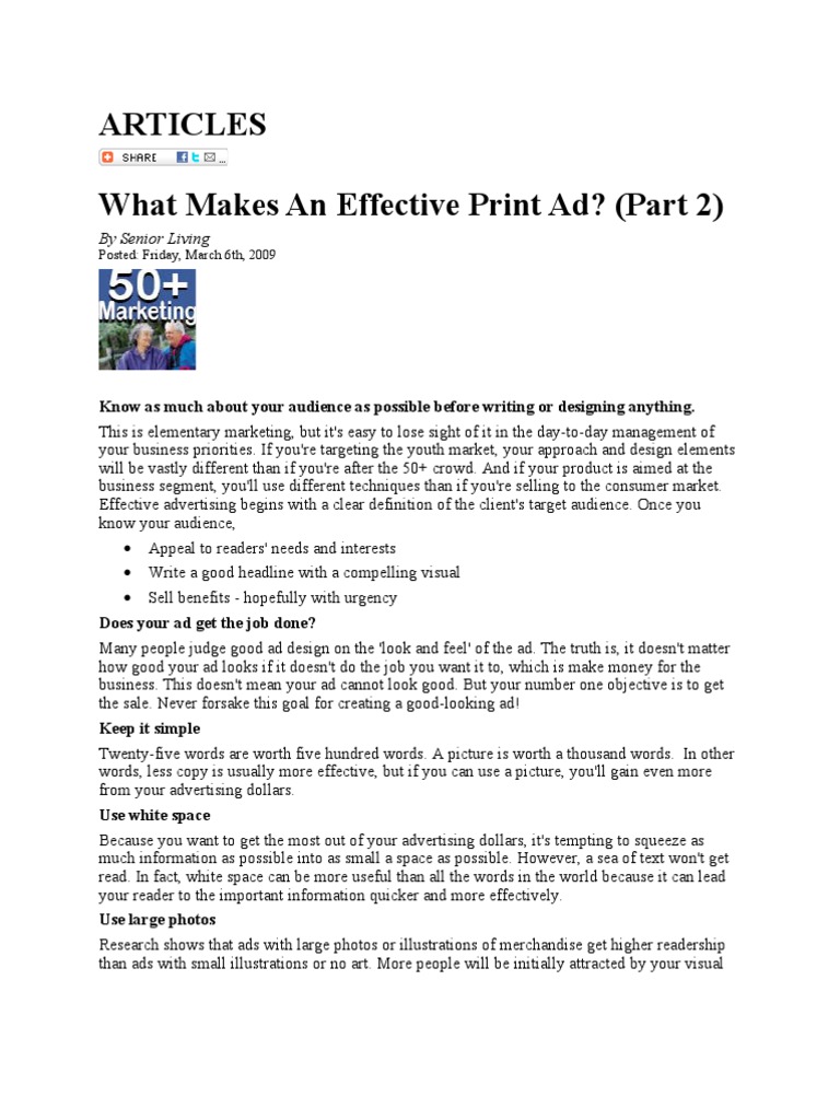 Articles What Makes An Effective Print Ad? (Part 2) : by Senior Living ...