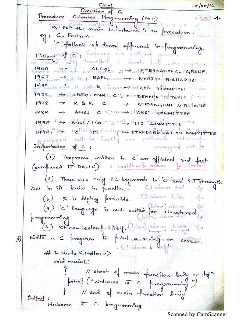 C language notes pdf