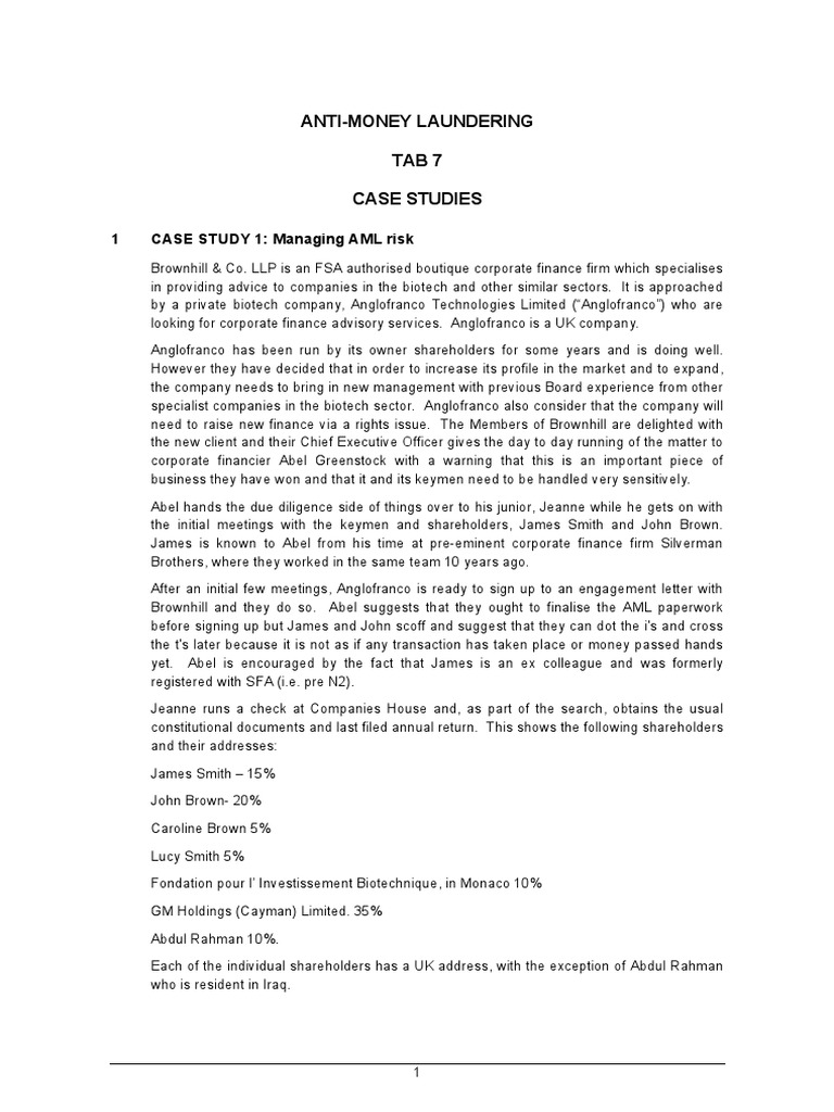 AML Case Studies for Corporate Finance | PDF | Money Laundering | Banks