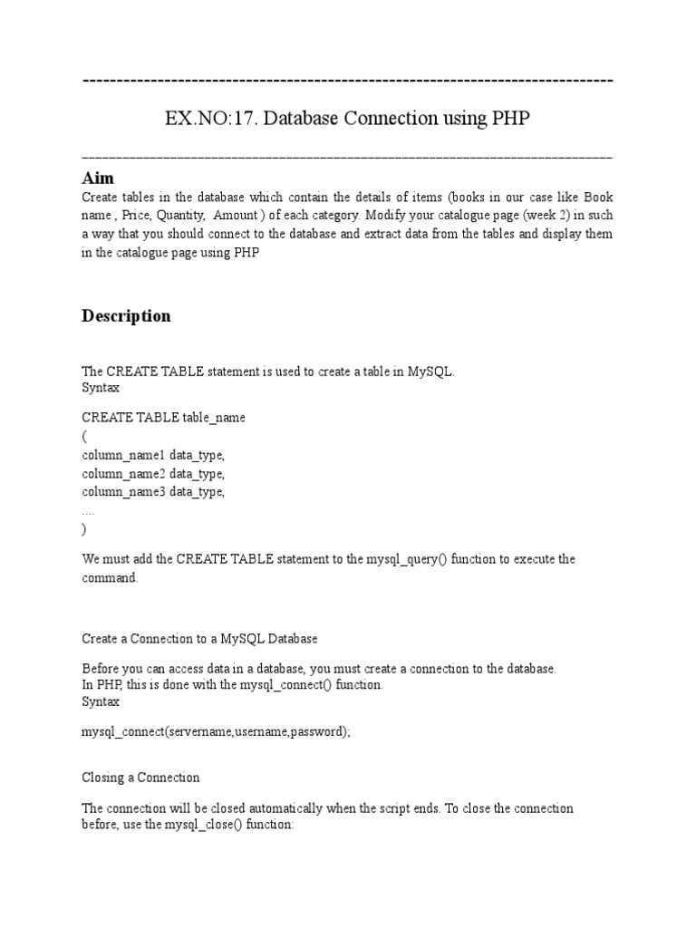 Database Connection PHP Catalogue | PDF | Php | Databases