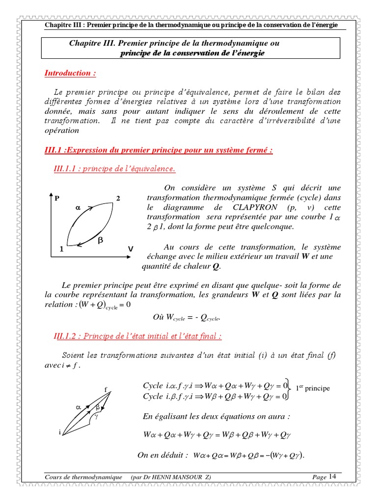 Premier principe de la thermodynamique | PDF | Transfert thermique ...