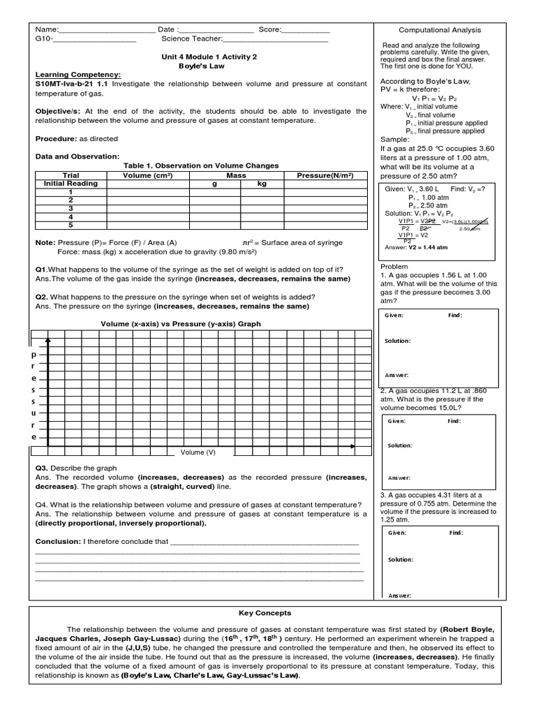 Activity 2 - Boyle's Law | PDF | Gases | Physics