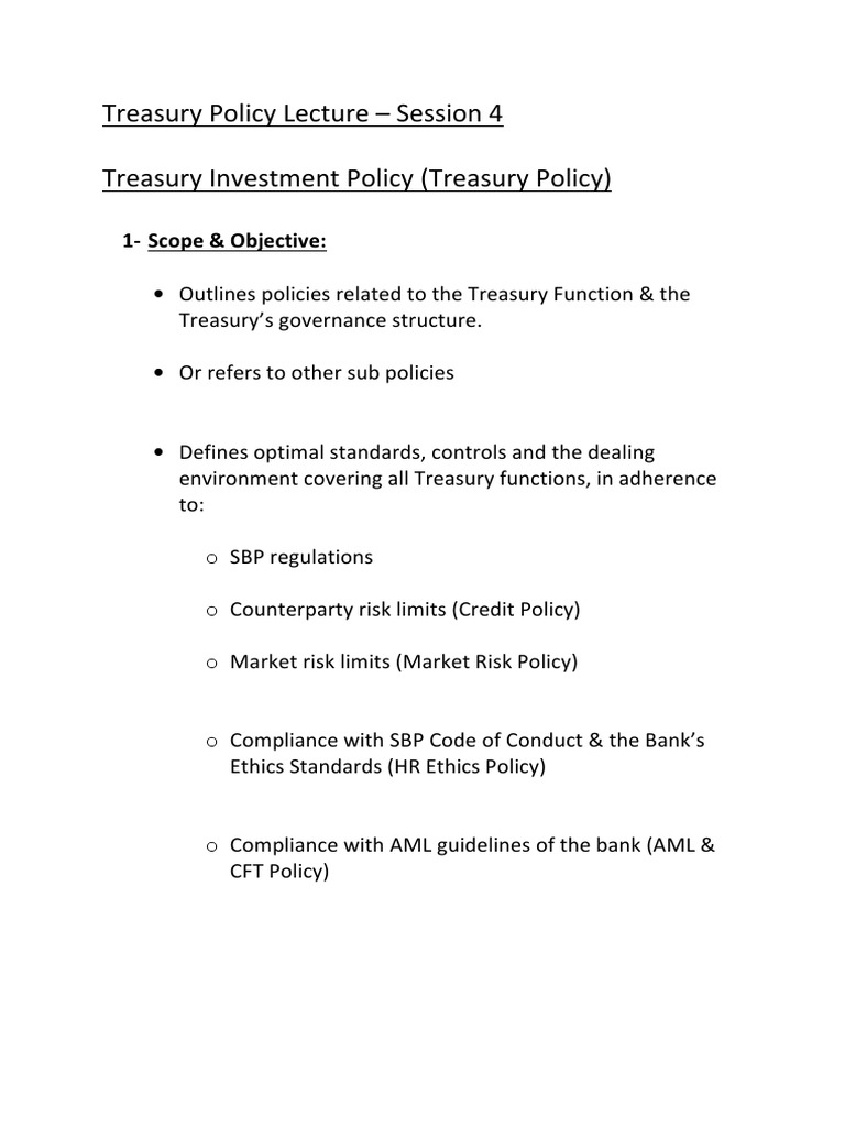 Treasury Policy Overview and Guidelines | PDF | Market Liquidity ...