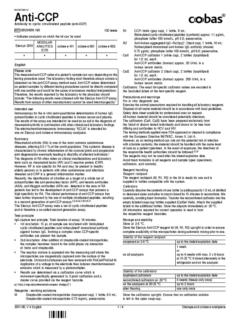 Anti CCP | PDF | Sensitivity And Specificity | Detection Limit