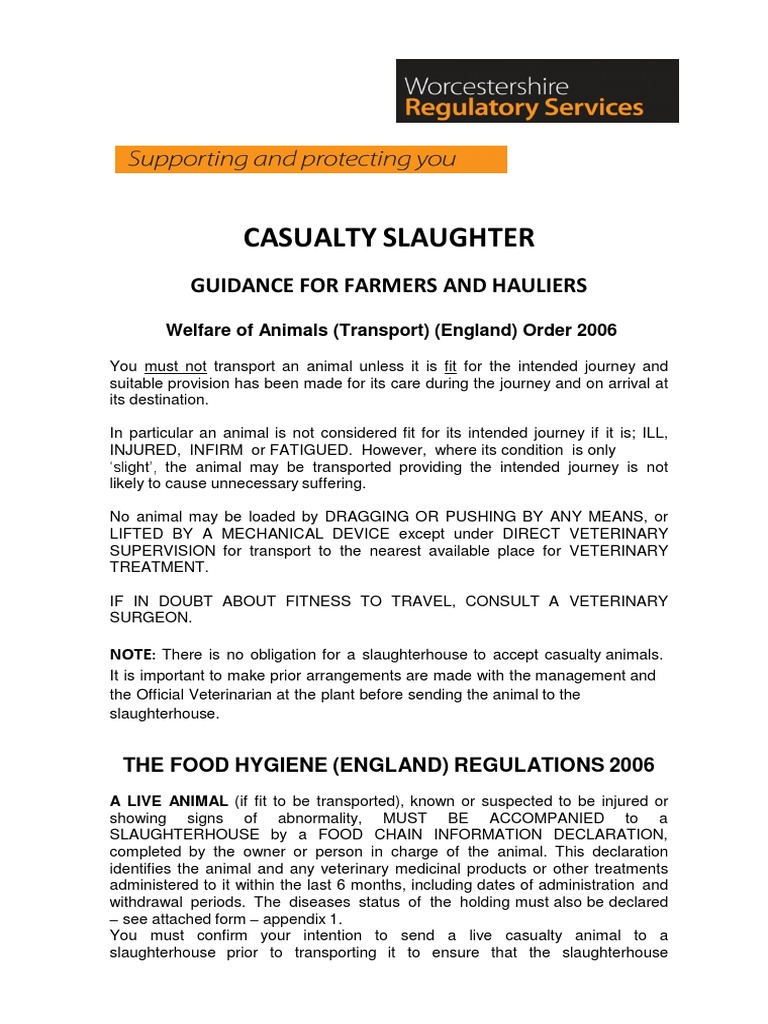 Guidance on Transporting and Slaughtering Injured Livestock | PDF ...