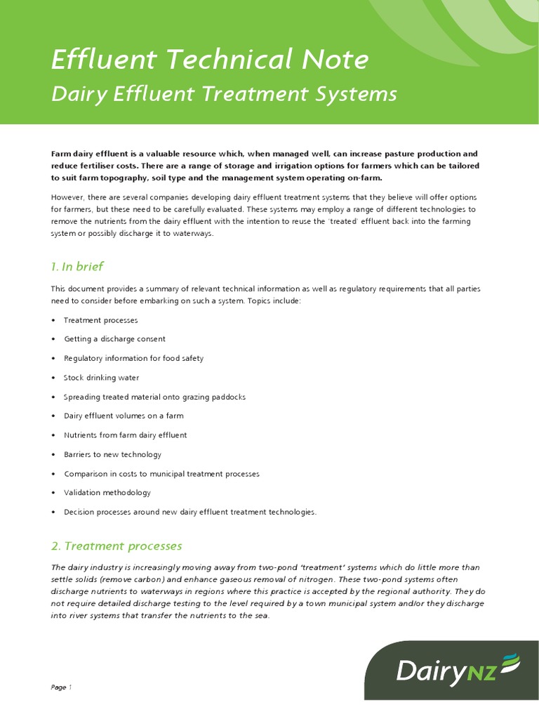 Dairy Effluent Treatment Systems Technote | PDF | Sewage Treatment | Dairy