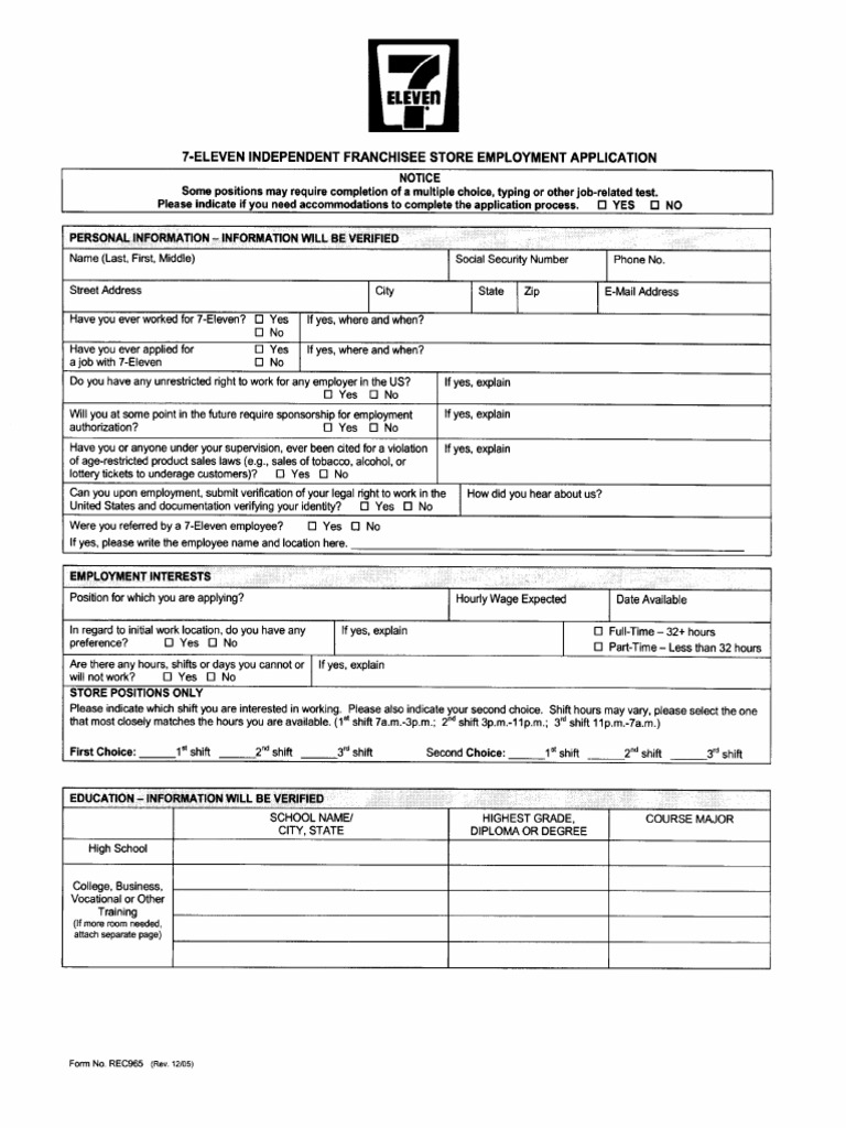 7 Eleven Job Application | PDF