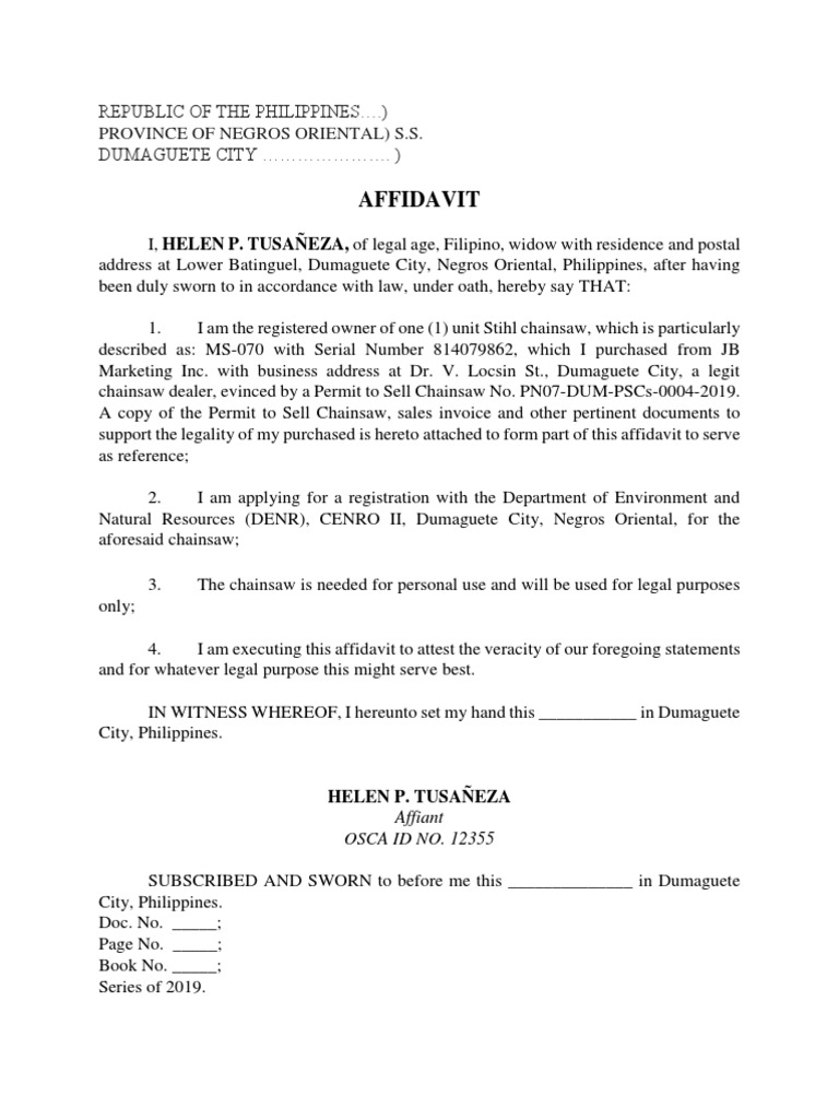 Affidavit CHAINSAW PDF