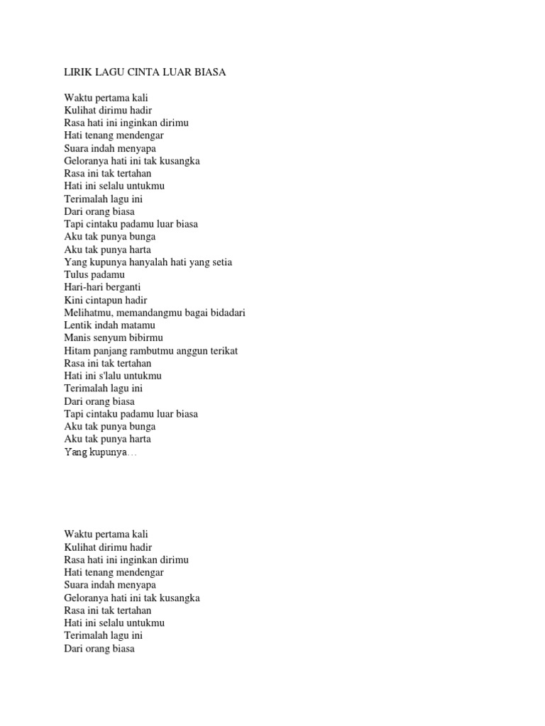 Lirik Lagu Cinta Luar Biasa PDF