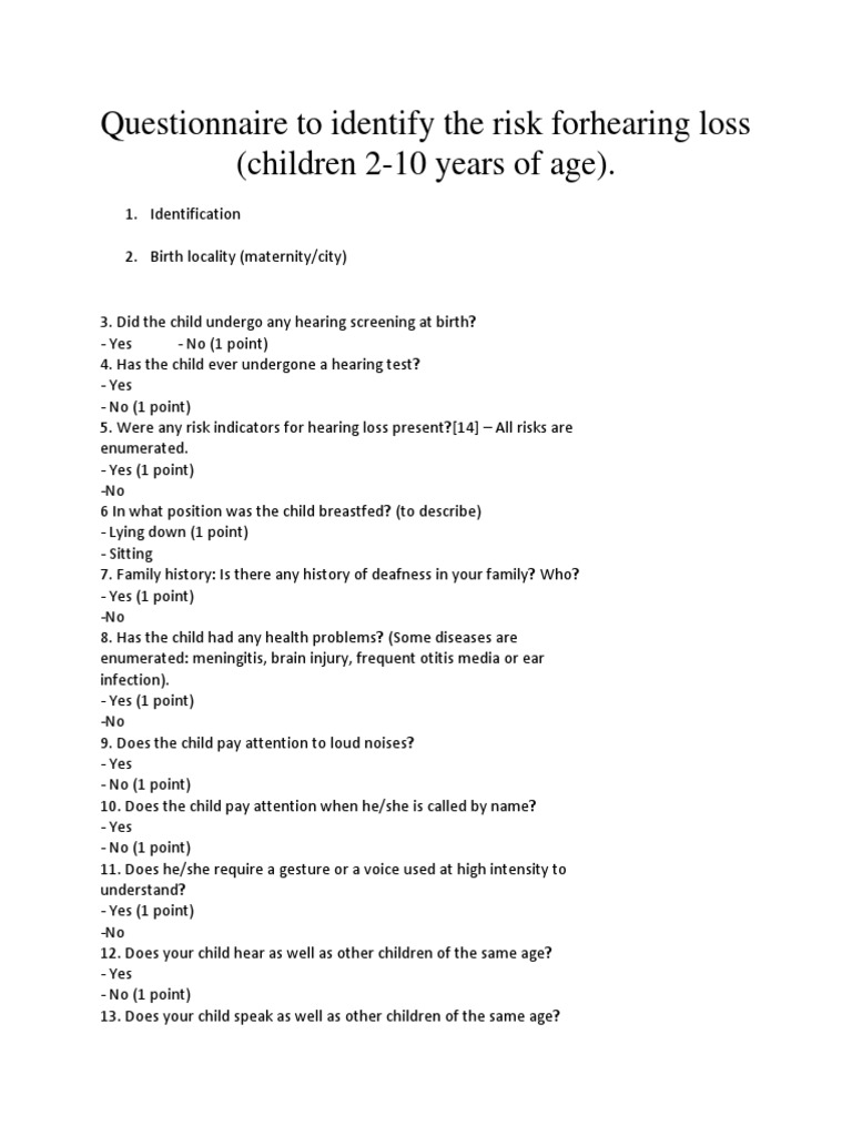 Questionnaire To Identify The Risk Forhearing Loss PDF Hearing Loss Public Health