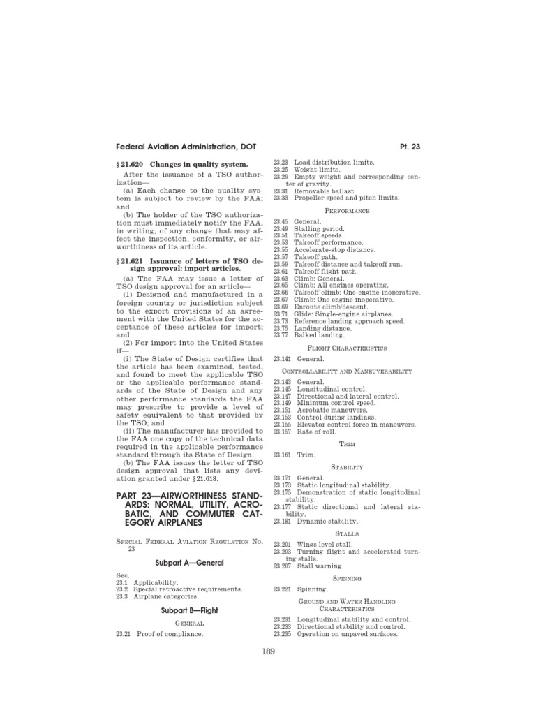 FAR Part 23 Airworthiness Standards | PDF | Landing Gear | Flight ...