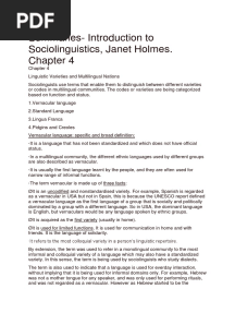 Chapter 4 Summary of An Introduction To Sociolinguistics (Janet Holmes)