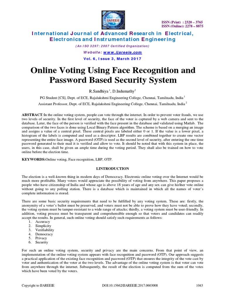 Online Voting Using Face Recognition and Password Based Security System ...