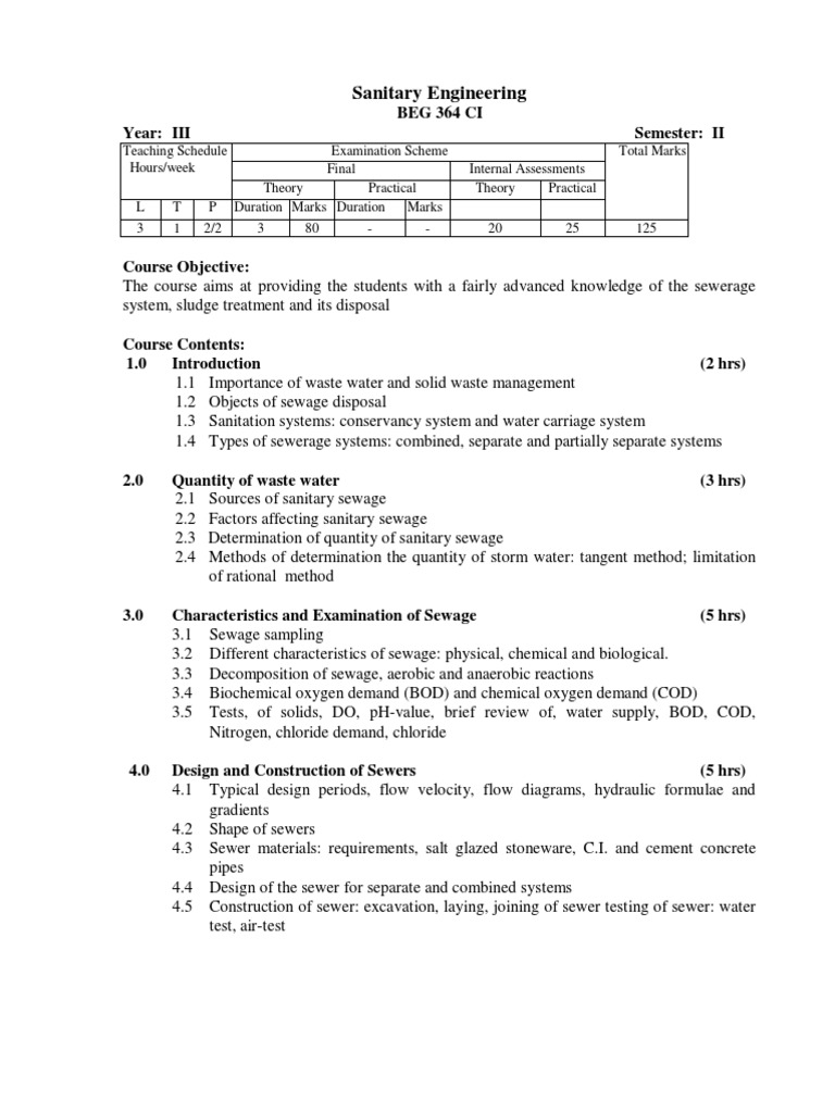 Advanced Sanitary Engineering Course | PDF | Sewage Treatment ...