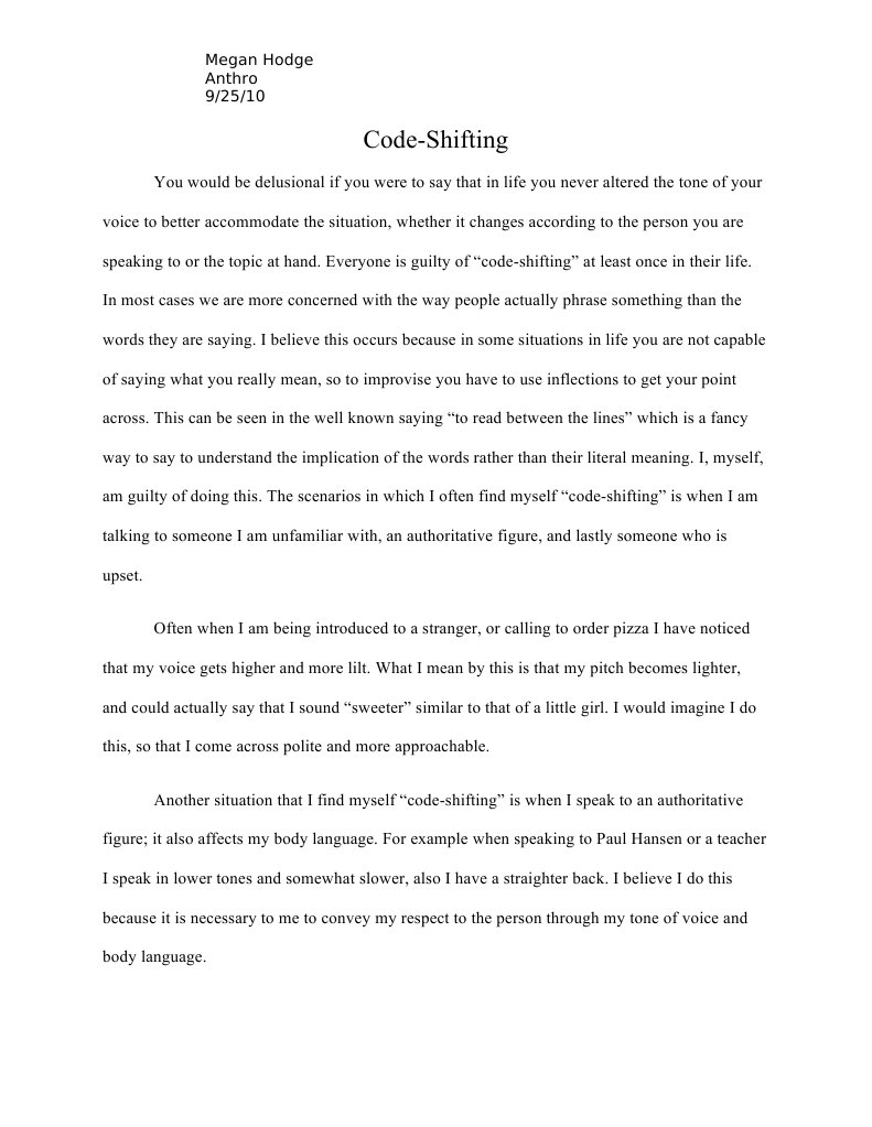 Code Shifting PDF Tone (Linguistics) Human Communication