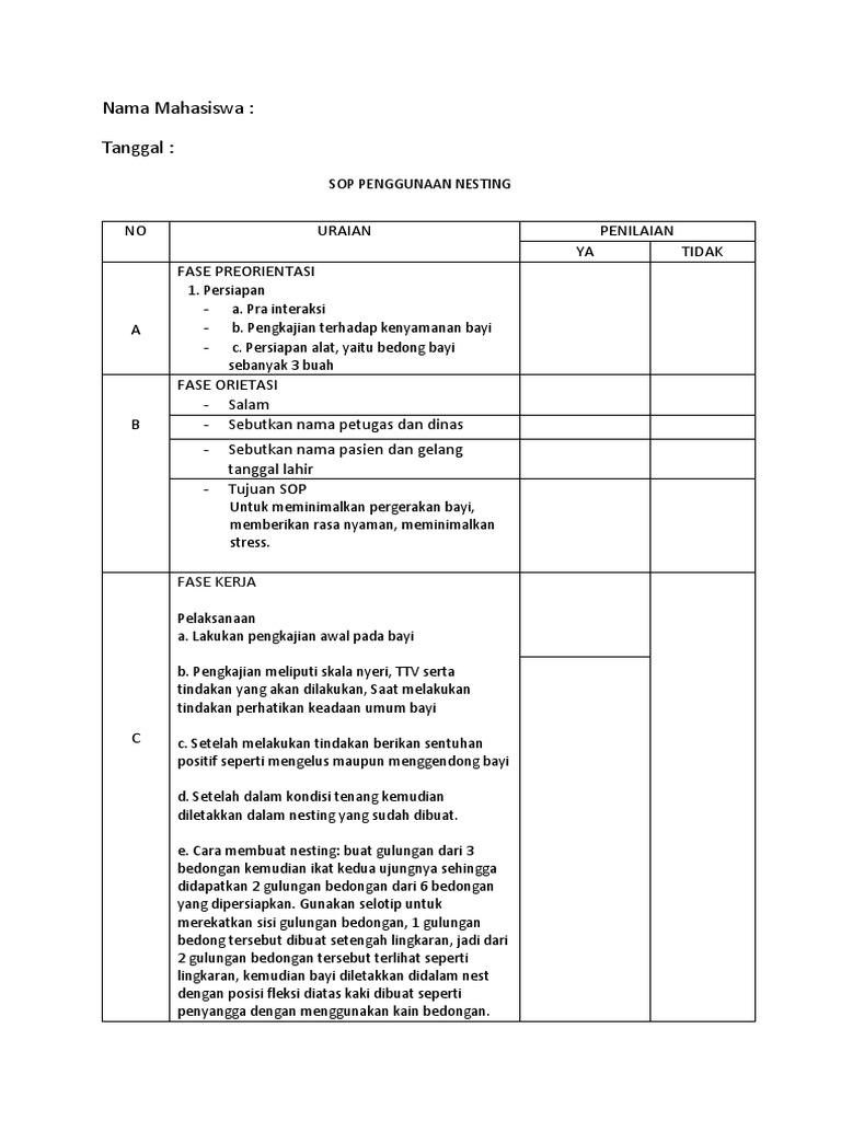 SOP Nesting Bayi untuk Keperawatan | PDF
