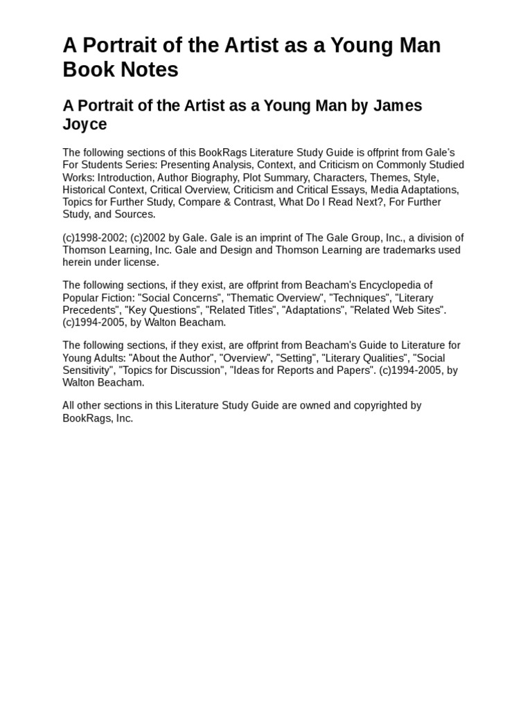Notes - A Portait of The Artist As A Young Man | PDF | A Portrait Of ...