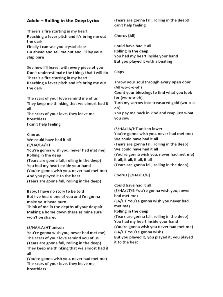 Adele Rolling In The Deep Tekst