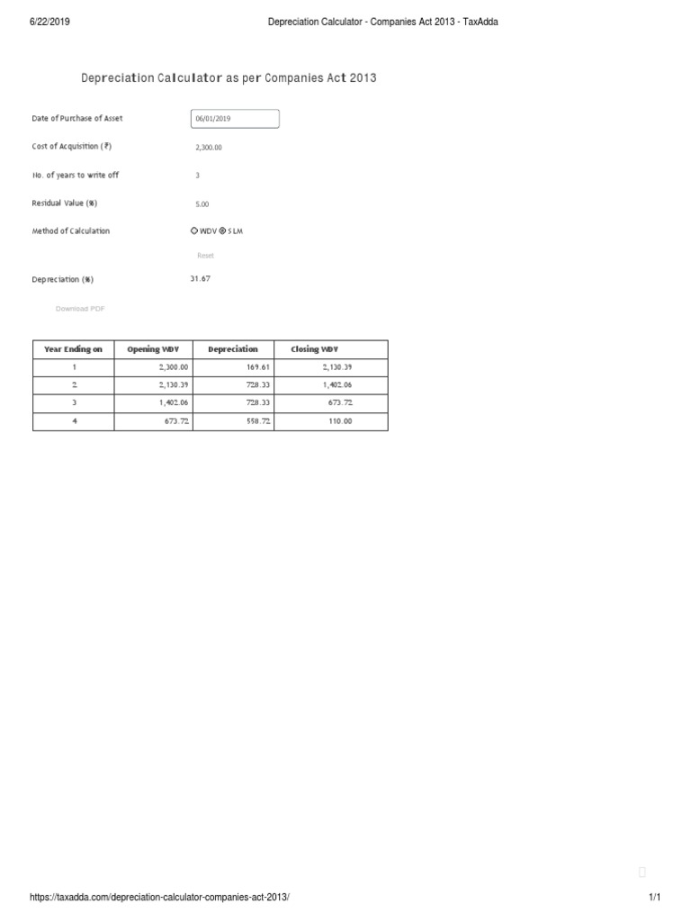 Depreciation Calculator As Per Companies Act 2013 Date of Purchase of