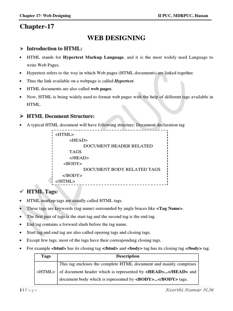 Chapter 17 Web Designing2 | PDF | Dynamic Web Page | Html Element