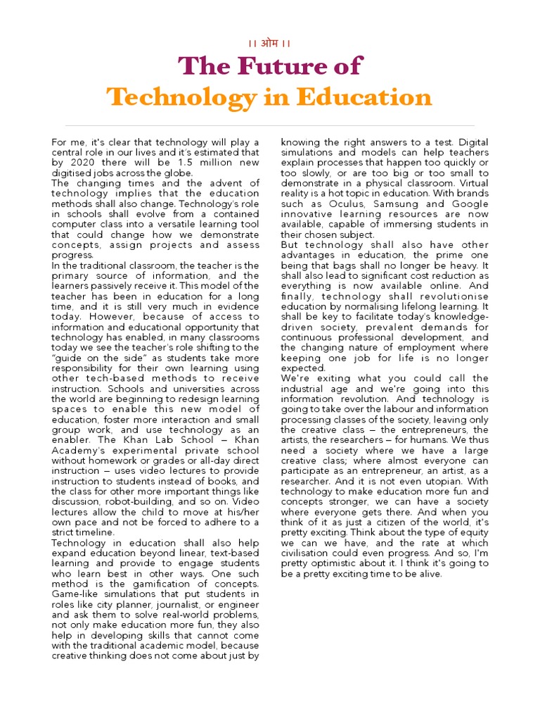 The Future of Technology in Education | PDF | Simulation | Teachers