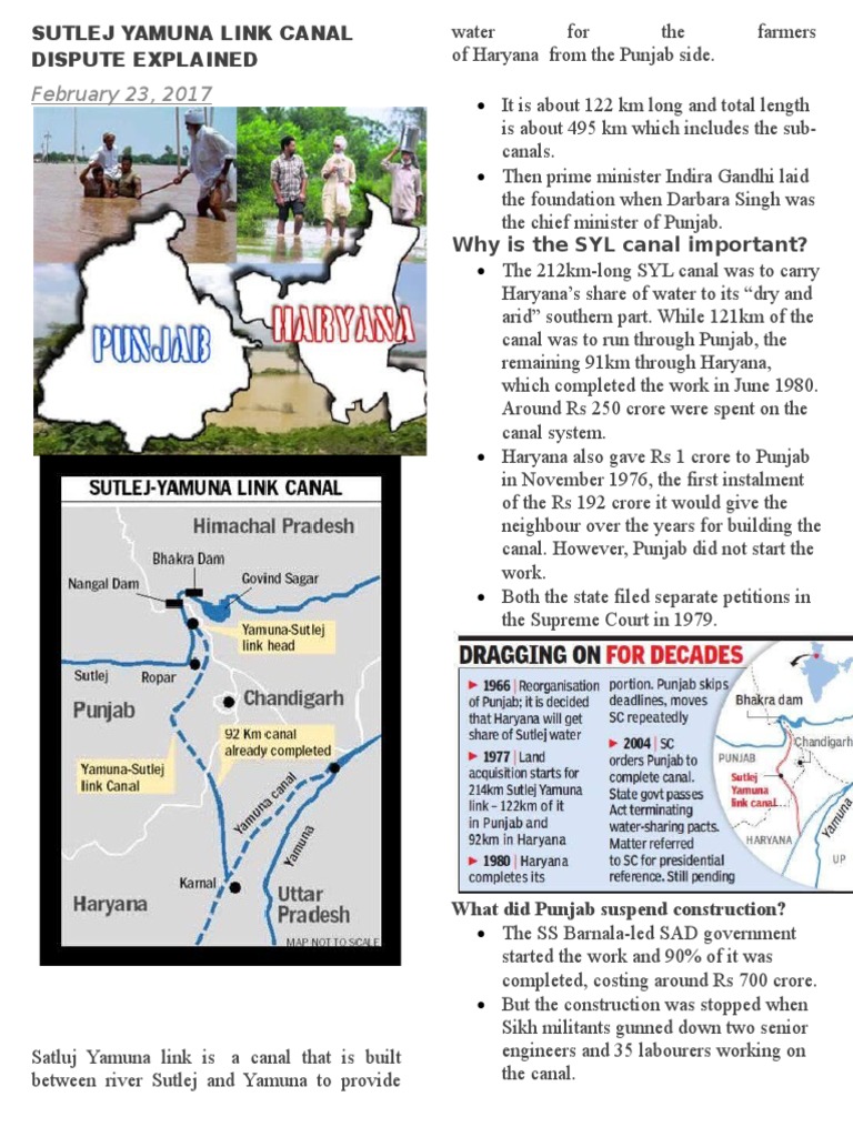 Sutlej Yamuna Link Canal Dispute Overview | PDF | Punjab | Courts