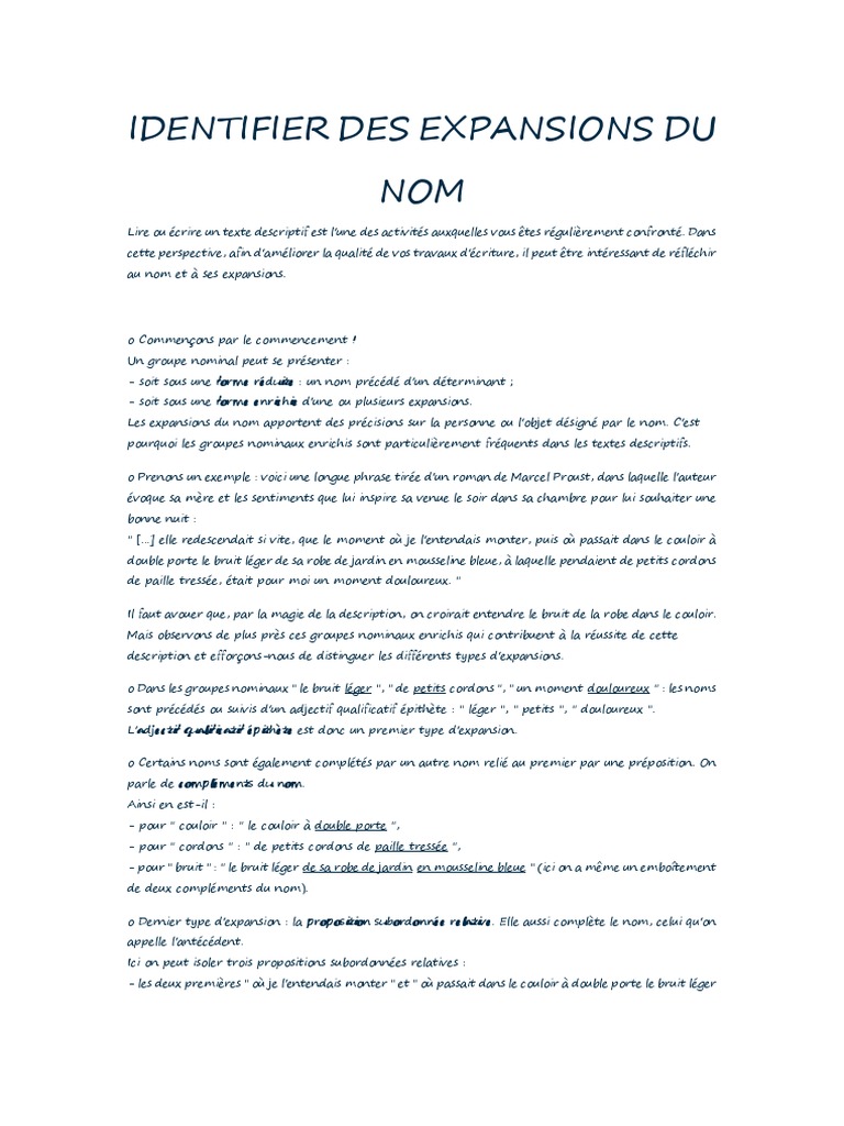 Expansions Du Nom Pdf _ Les expansions du nom et les substituts – UQNIO