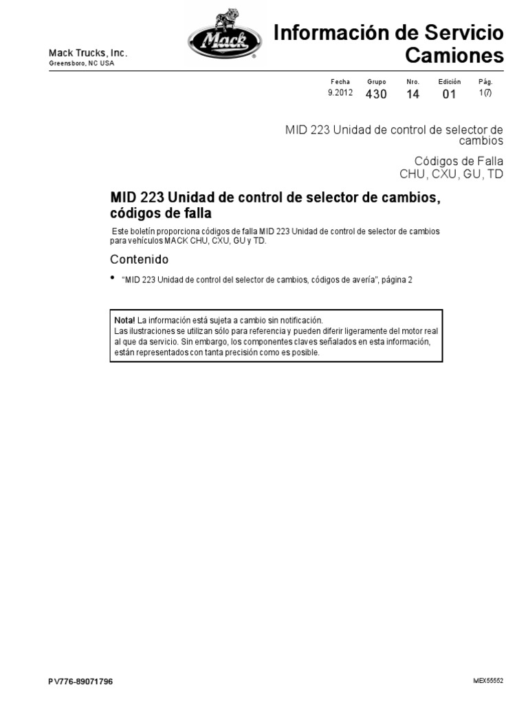 Códigos de Falla MID 223 Mack | PDF | Ingenieria Eléctrica | Electrónica