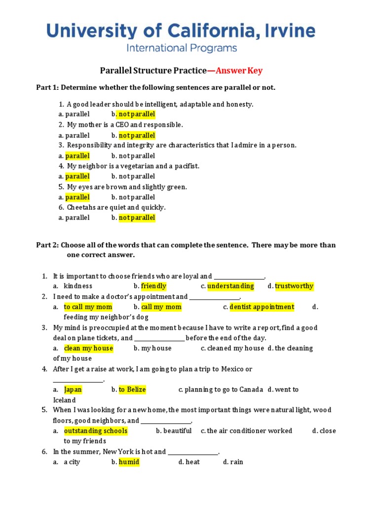 Parallel Structure Practice: - Answer Key | Download Free PDF | Candy ...