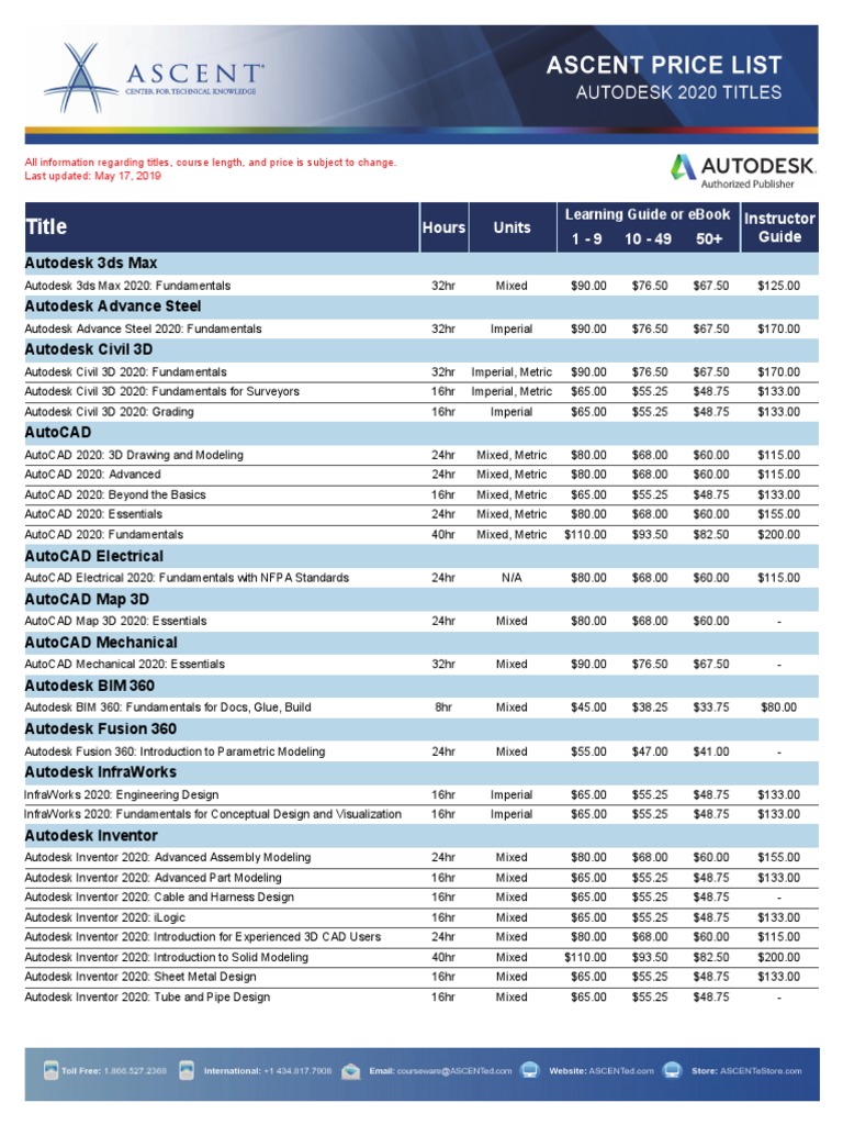 Autodesk 2020 Course Price List | PDF | Autodesk | Autodesk Revit