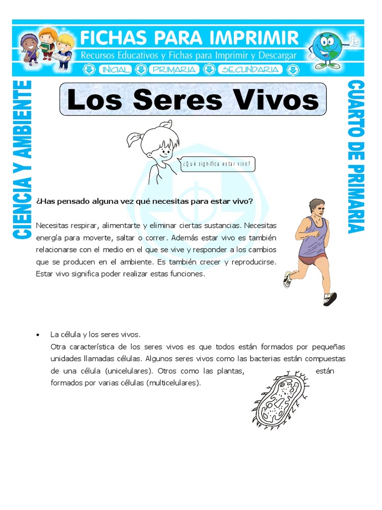 Ficha Seres Vivos para Cuarto de Primaria | PDF | Organismos | Biología ...
