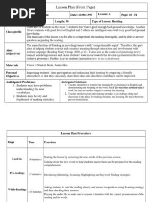 Lesson Plan Reading English