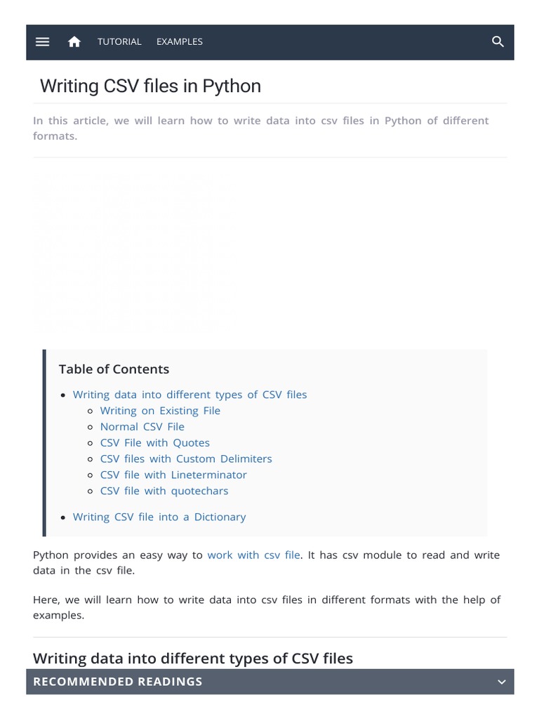 Writing CSV Files in Python PDF | PDF | Comma Separated Values | Python ...