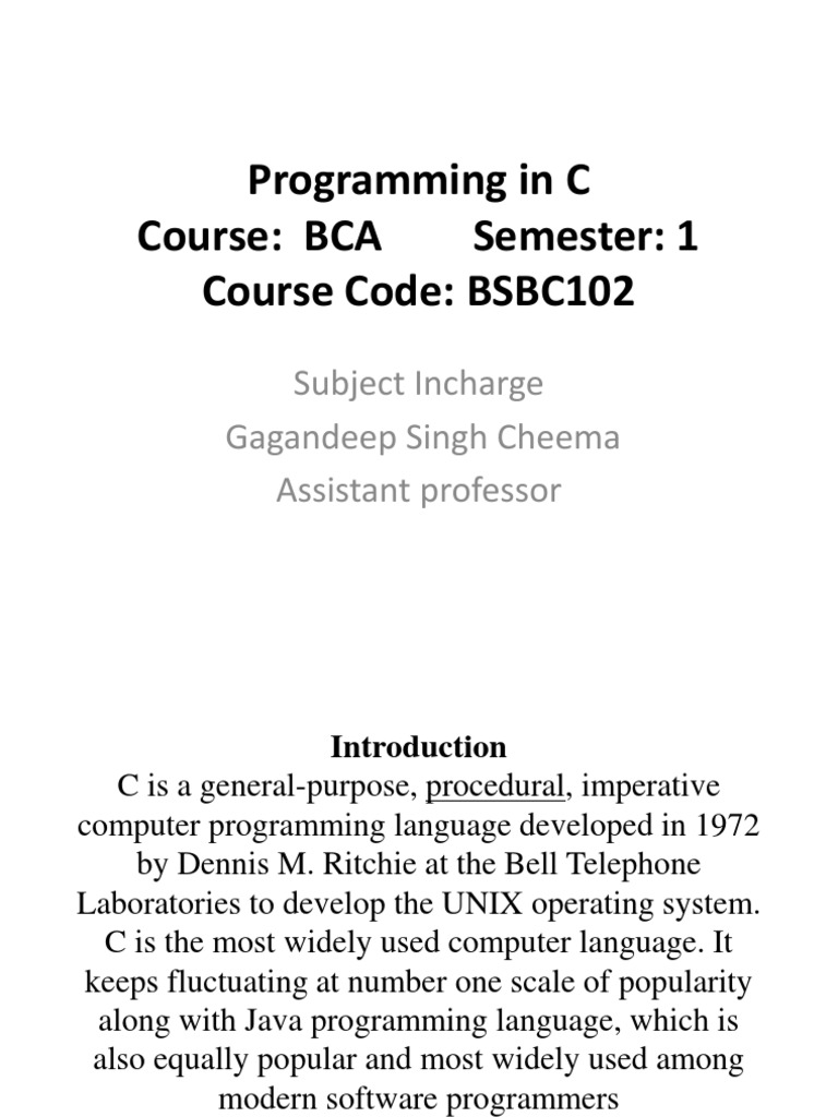 Introduction to C Programming for BCA | PDF | Technology & Engineering