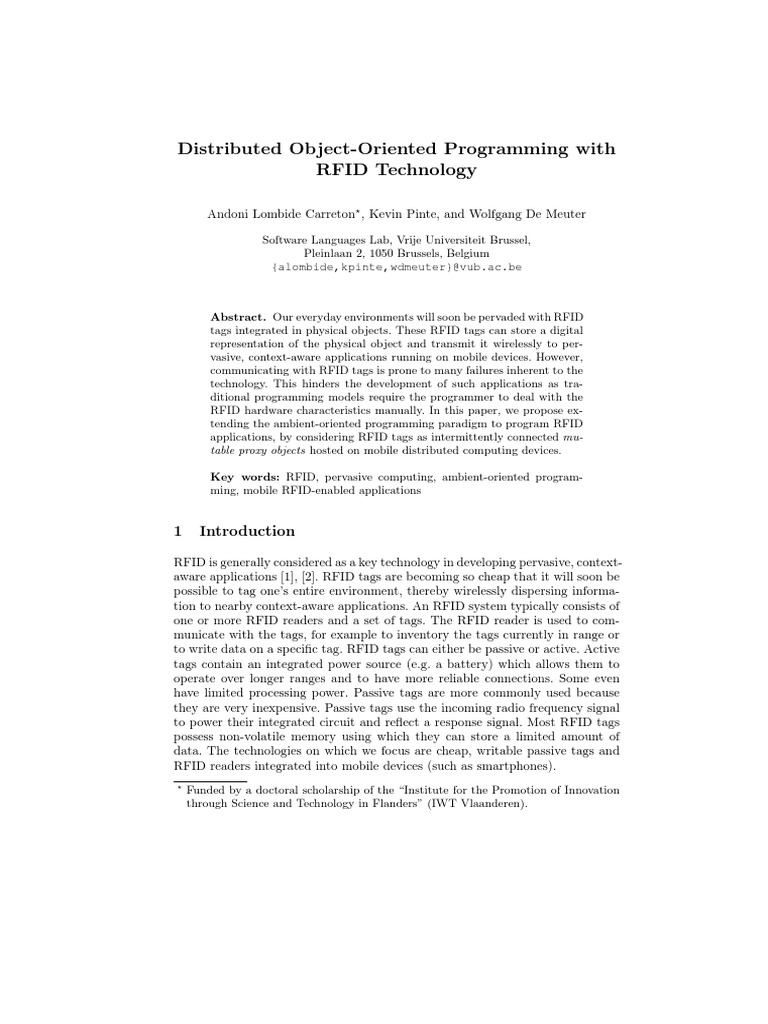Object-Oriented RFID Programming Model | PDF | Message Passing | Radio ...