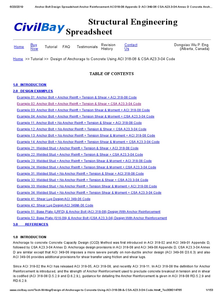 Anchor Bolt Design Using ACI & CSA Codes | PDF | Screw | Concrete