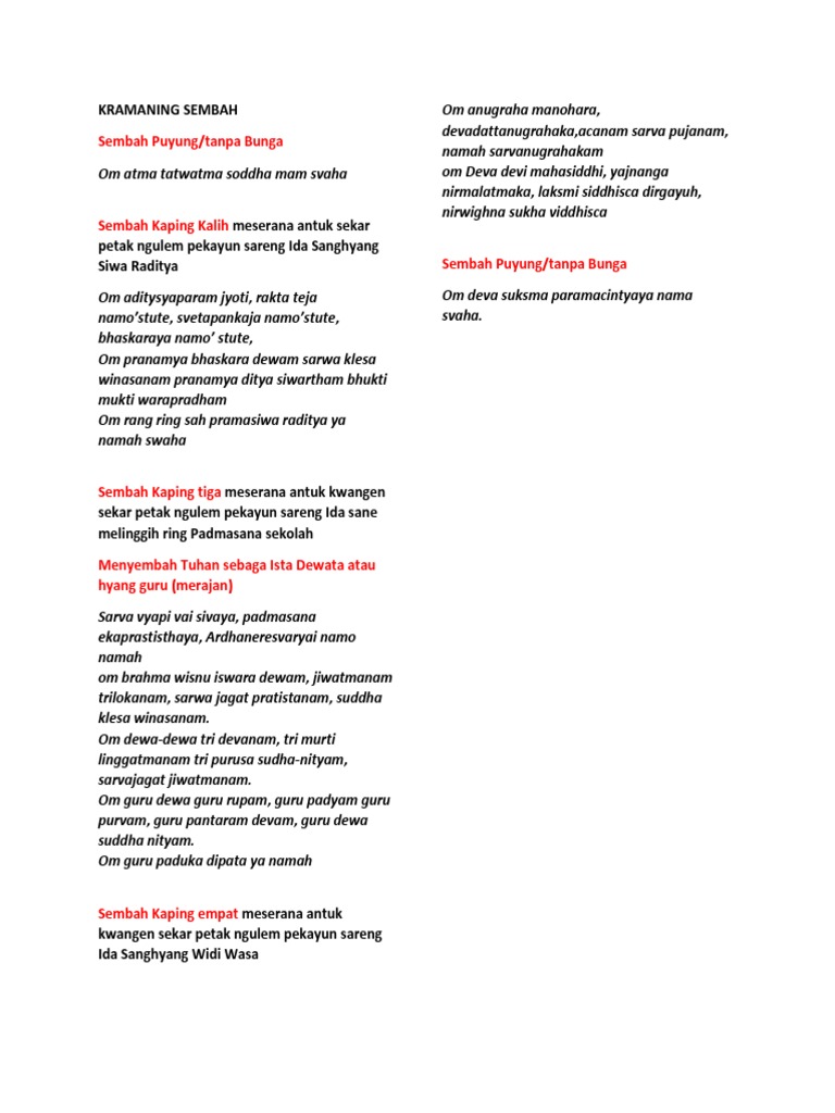 Panca Sembah Lengkap